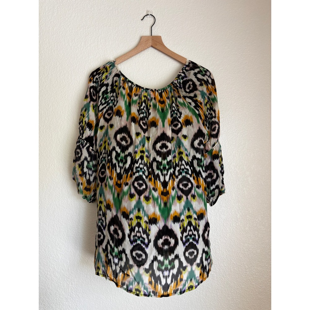 Vanessa Virginia Anthropologie Silk Ikat Print Blouse Top Multicolor Womens M - Picture 2 of 8